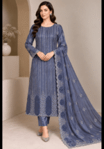 Blue Sheesha Silk cut dana embroidered 3 piece suit with dupatta