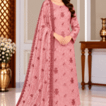 Dusty pink China silk 3 piece unstitched suit with matching palachi dupatta
