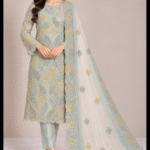 Mint green Sheesha Silk 3 piece suit with cut dana work and dupatta