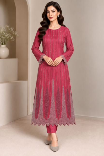 Sheesha silk cut dana work shirt front pose without dupatta