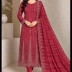 Sheesha silk cut dana work 3 piece unstitched suit front pose with dupatta